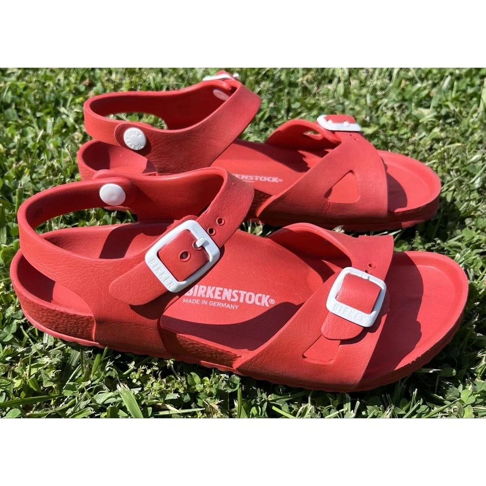 Birkenstock Sandals Kids Size 3 Red Strappy Buckle Synthetic‎ Adjustable Summer